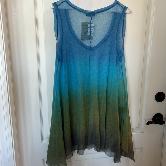 NWT Art of Cloth Lagenlook boho green and blue hombre, long sheer top small - Picture 7 of 7